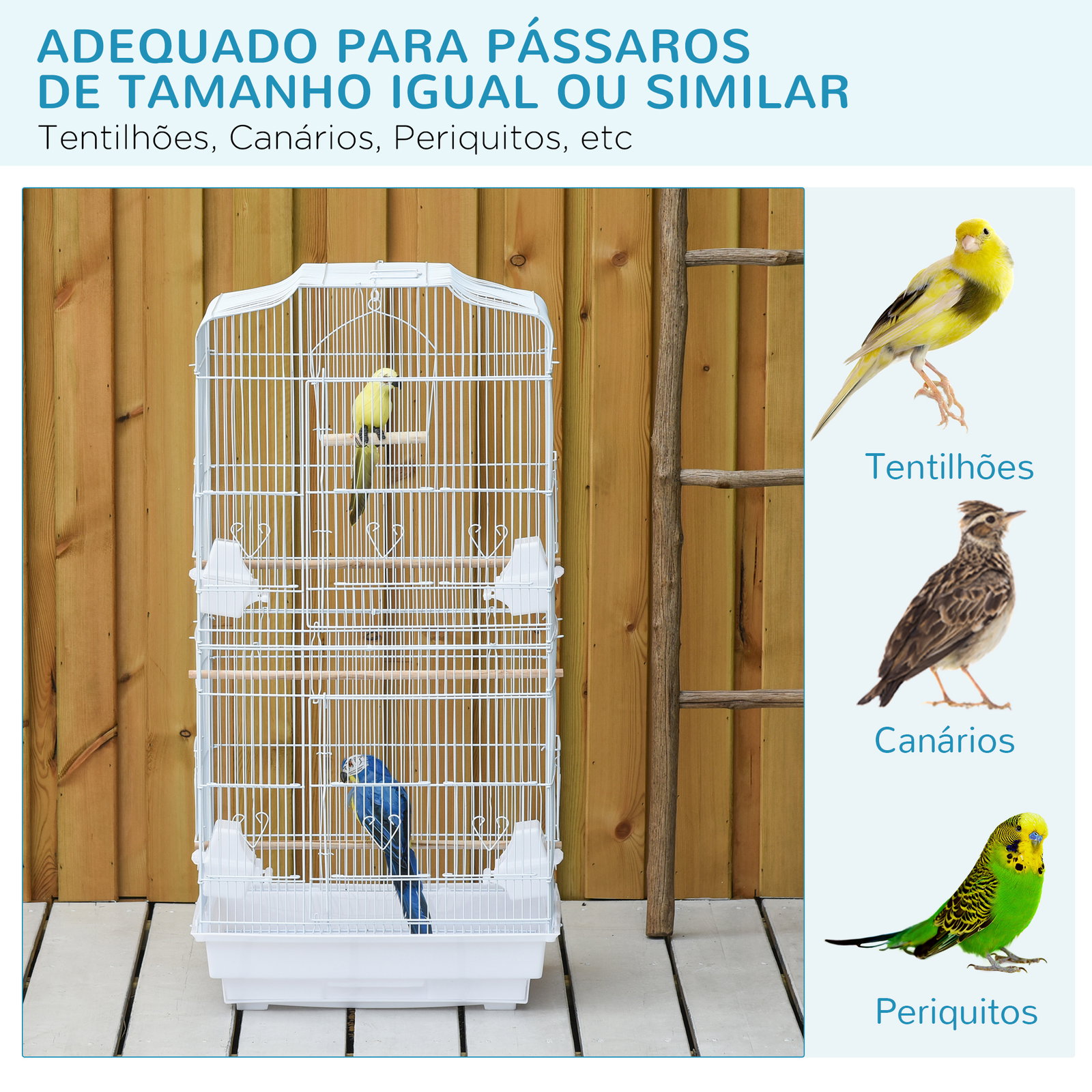Gaiola para Passáros Gaiola de Metal com Portas 4 Comedouros 3 Poleiros Baloiço Bandeja Removível e Alça de Transporte para Papa