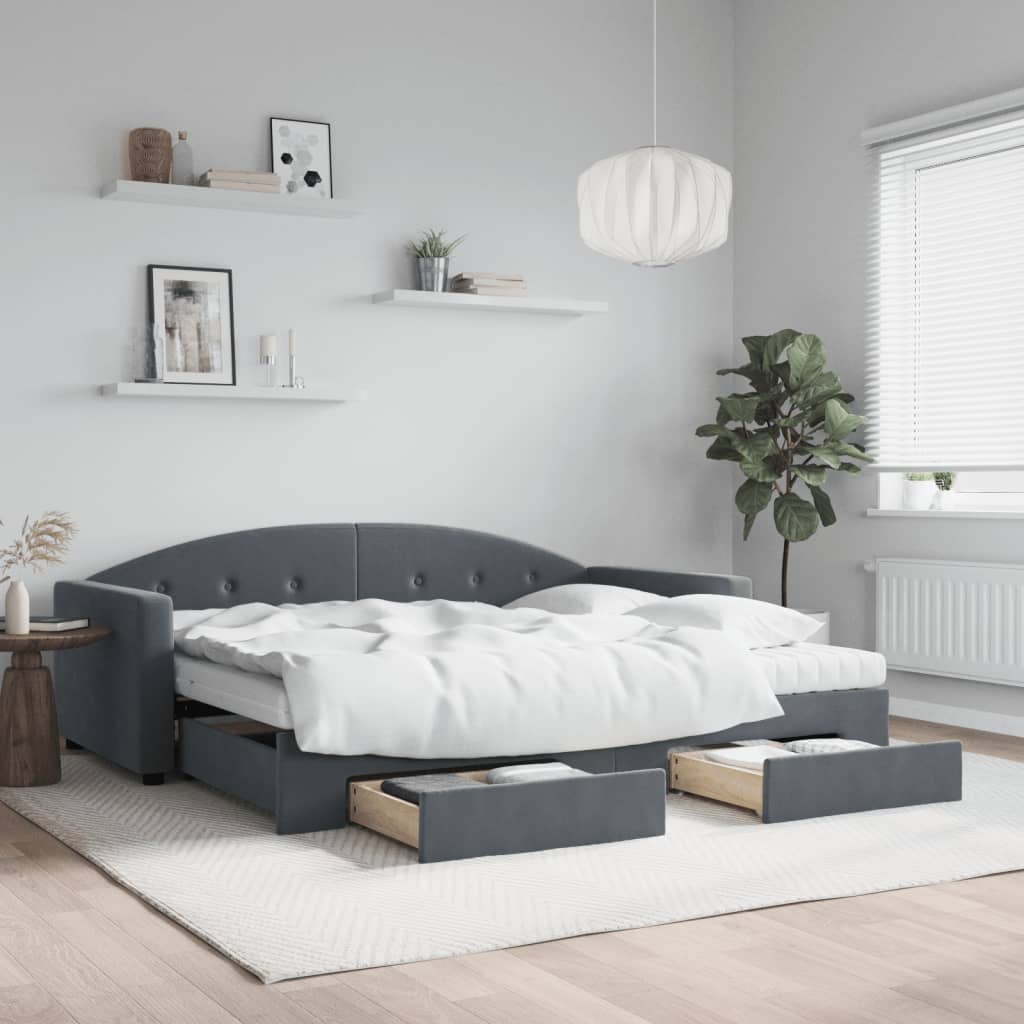 Sofá-cama c/ gavetão e gavetas 90x200 cm veludo cinzento-escuro