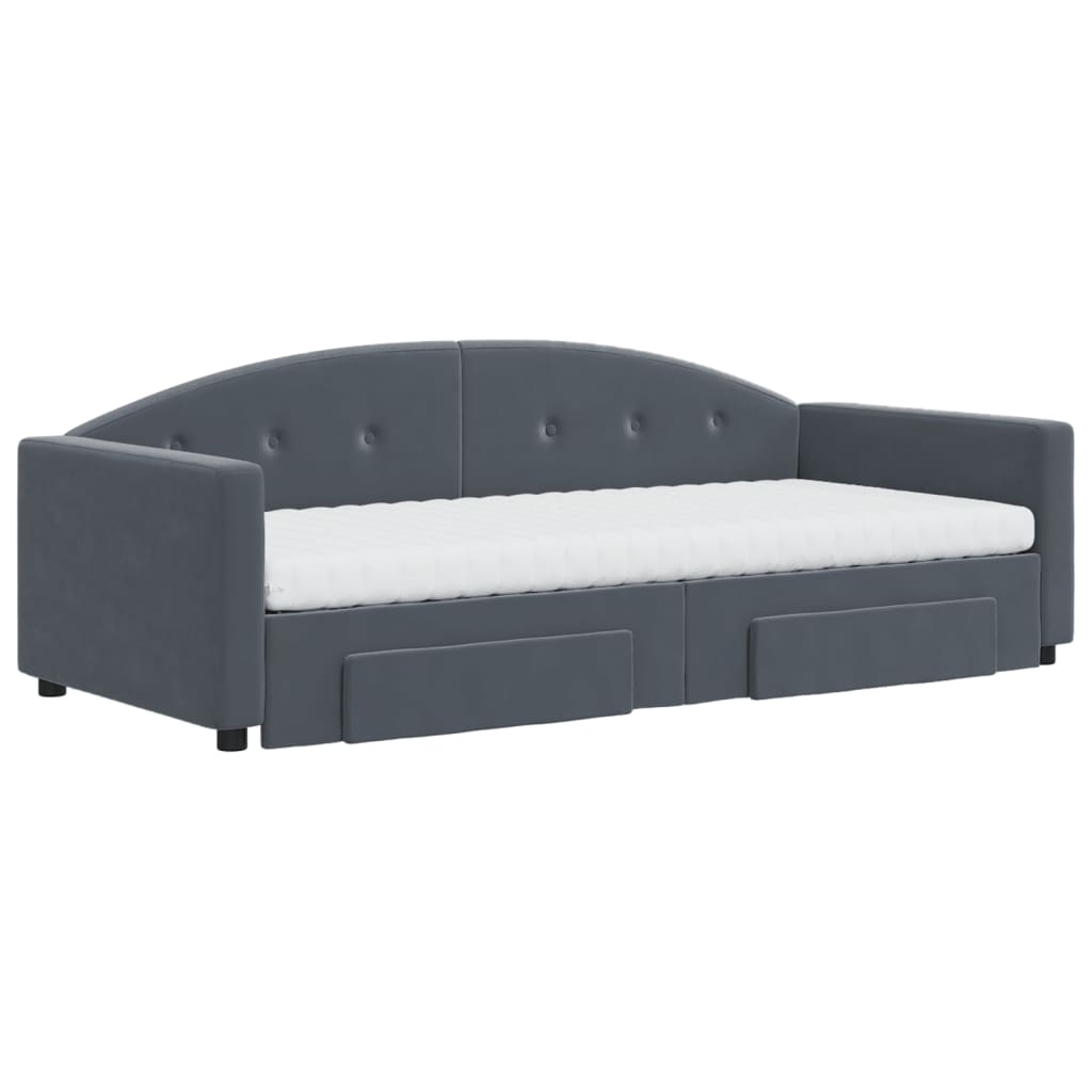 Sofá-cama c/ gavetão e gavetas 90x200 cm veludo cinzento-escuro