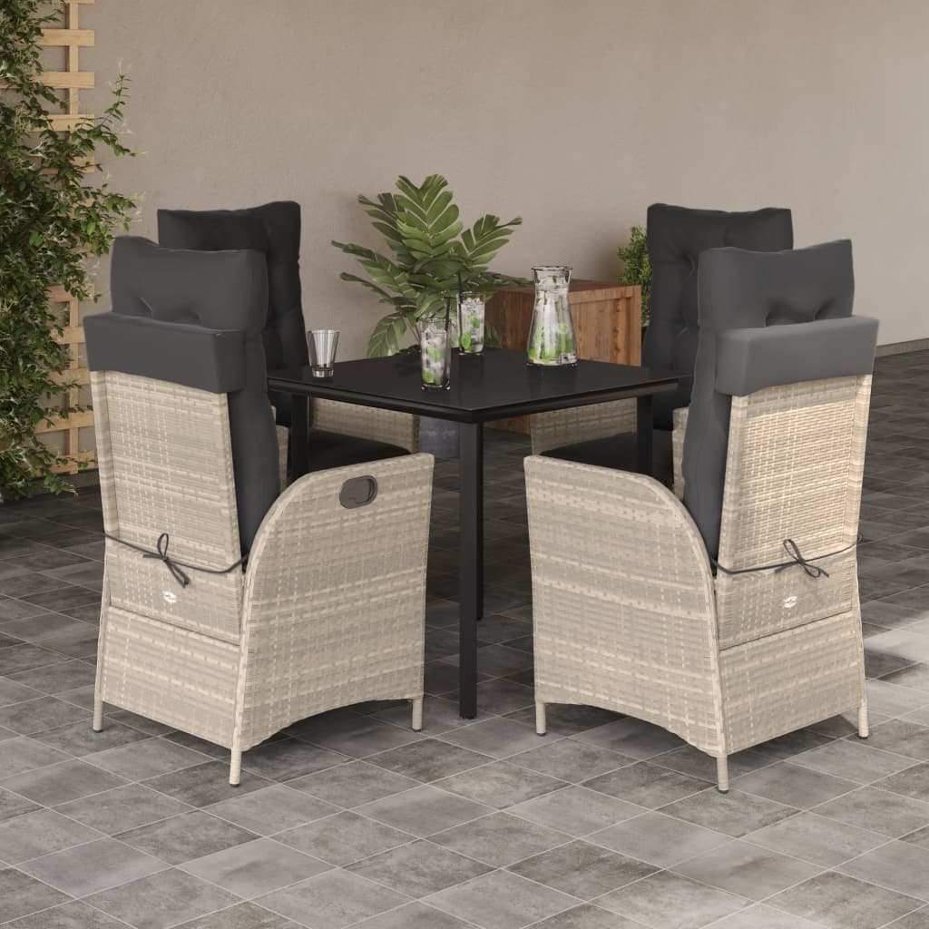 5 Pcs conjunto de jantar p/ jardim c/ almofadões cinzento claro