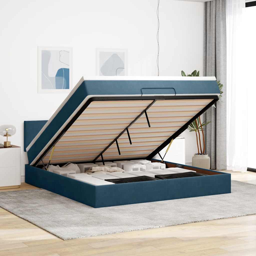 Estrutura de cama otomana com colchão 180x200 cm azul escuro