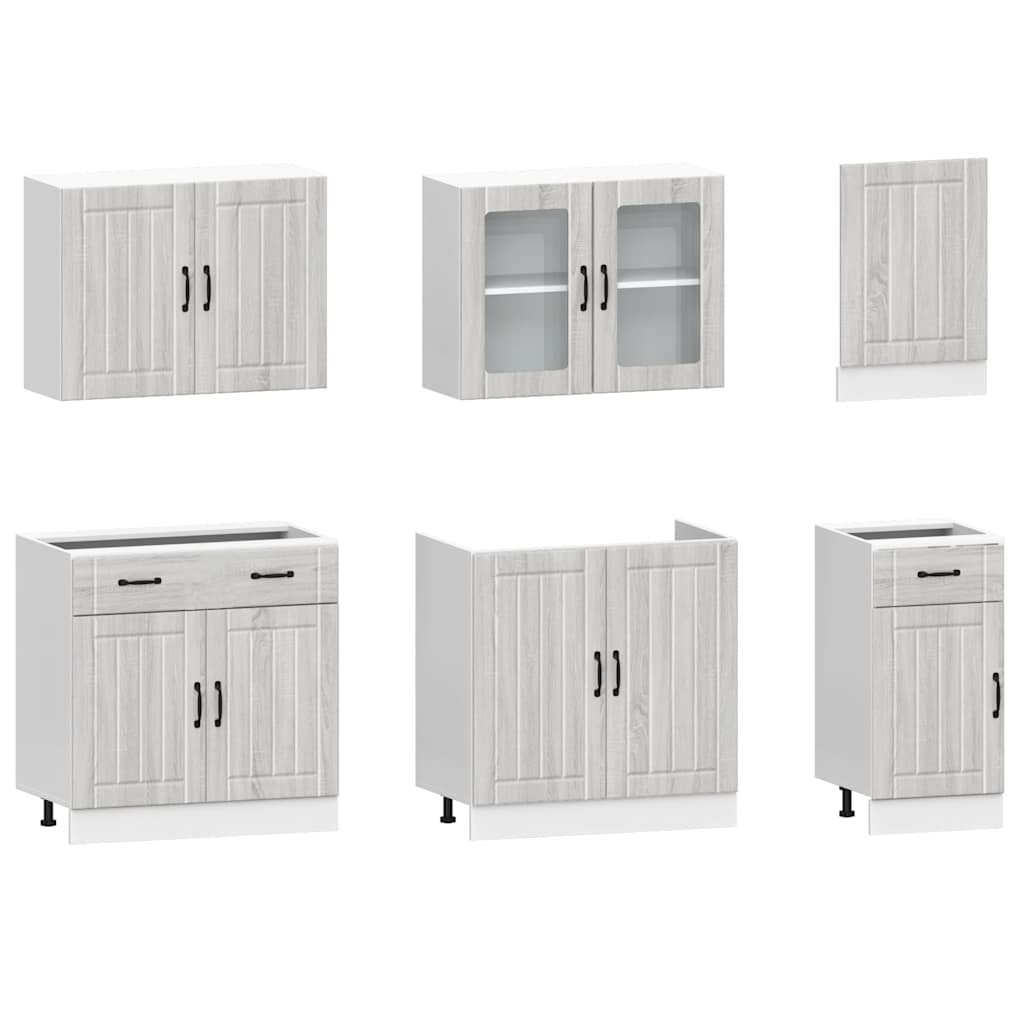 7 Peças armário de cozinha conjunto kalmar cinza sonoma
