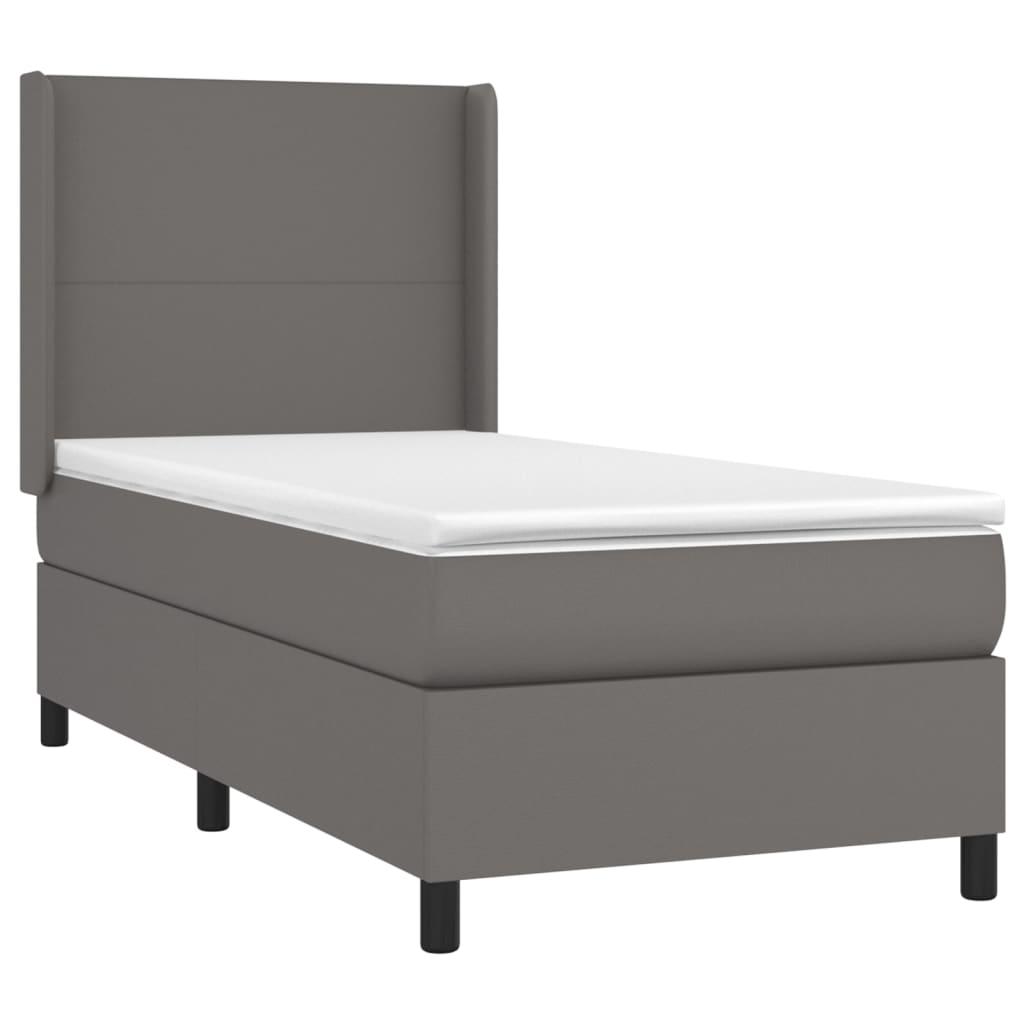 Cama box spring c/ colchão/LED 80x200 cm couro artificial cinza