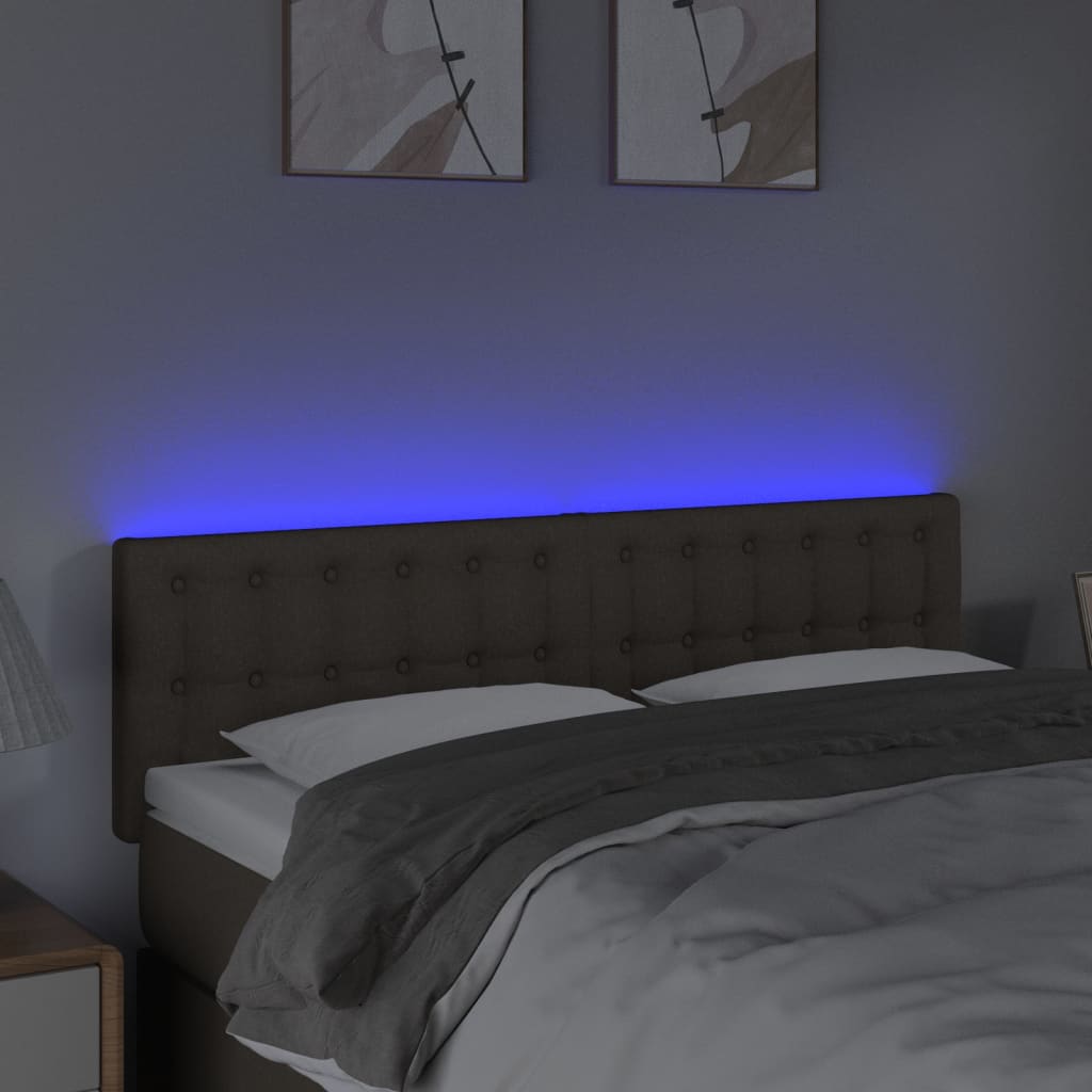Cabeceira cama luzes LED tecido 144x5x78/88cm cinza-acastanhado
