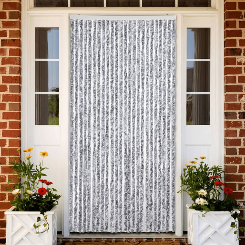 Cortina anti-insetos 100x200 cm chenille branco e cinzento
