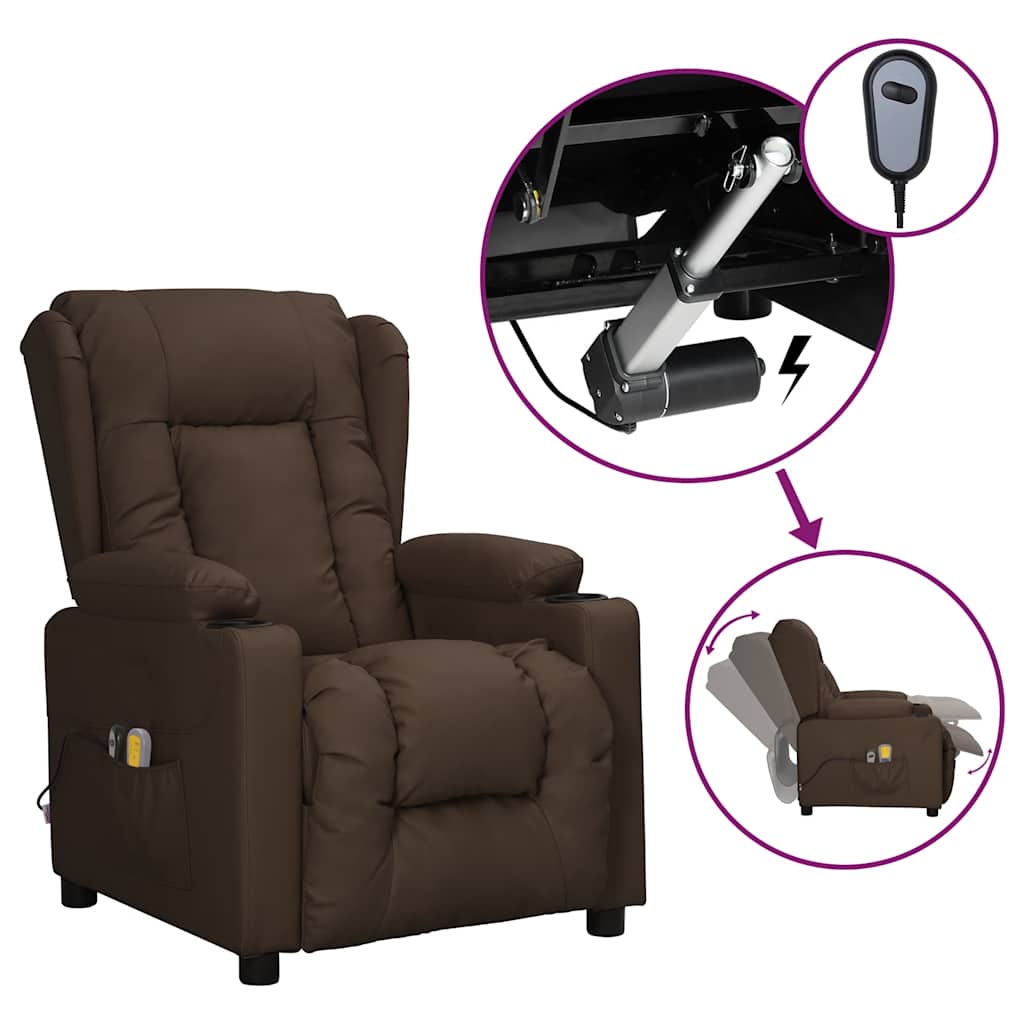 Poltrona de massagens elétrica couro artificial castanho