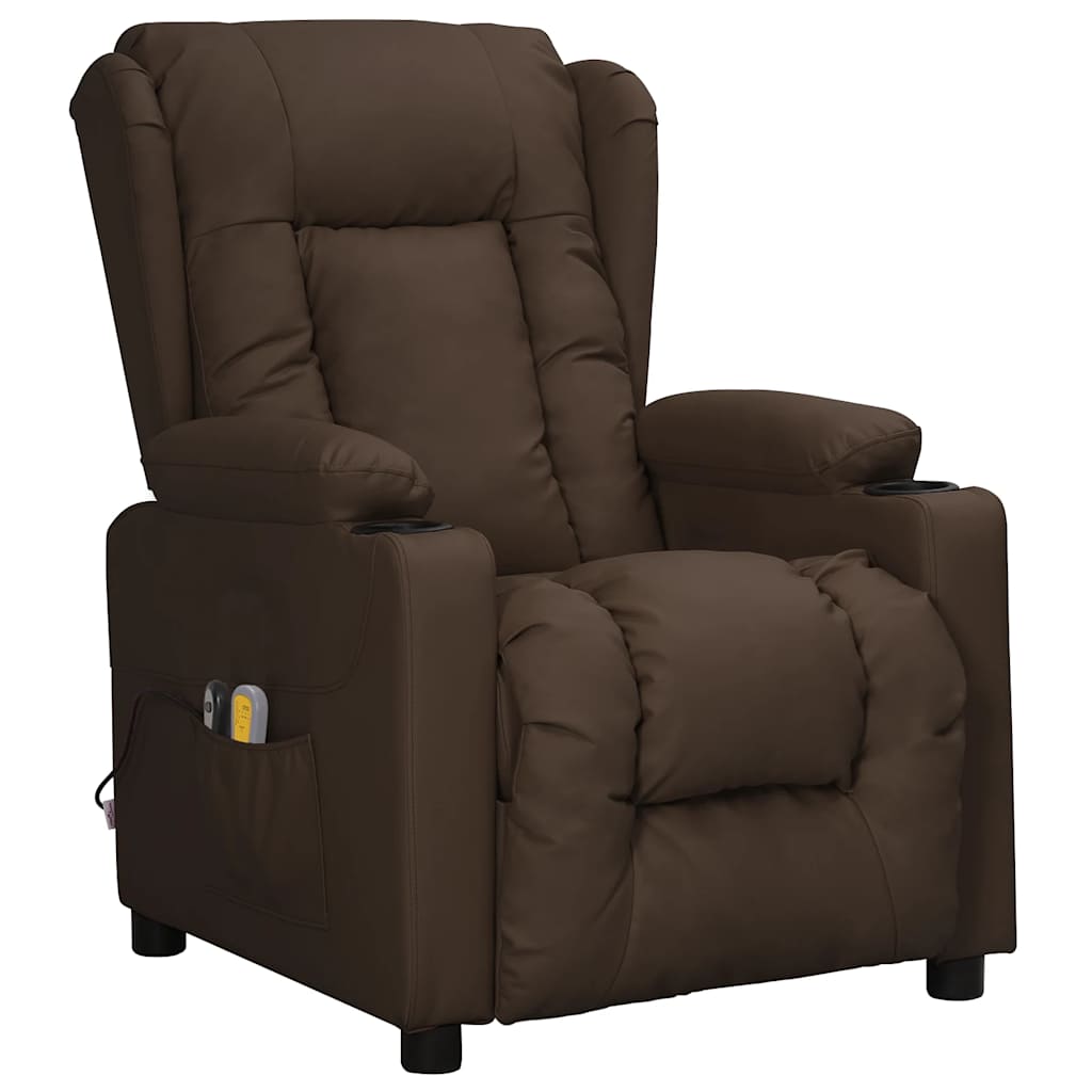 Poltrona de massagens elétrica couro artificial castanho