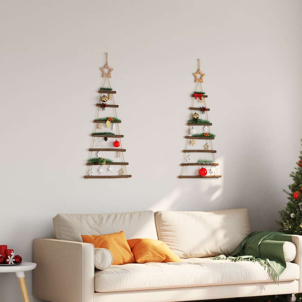 Árvores de natal suspensas com estrelas no topo 2 peças 42x90 cm galho natural