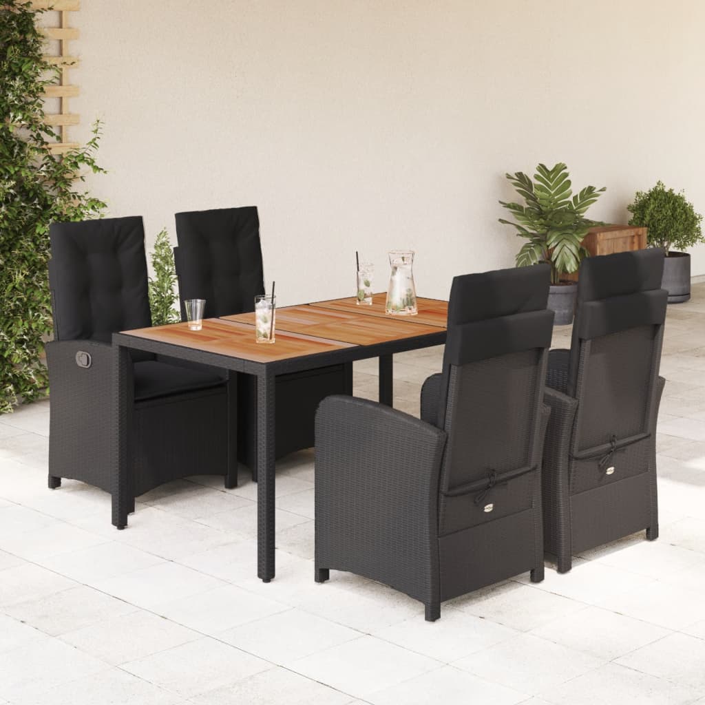 5 Pcs conjunto de jantar p/ jardim c/ almofadões vime PE preto