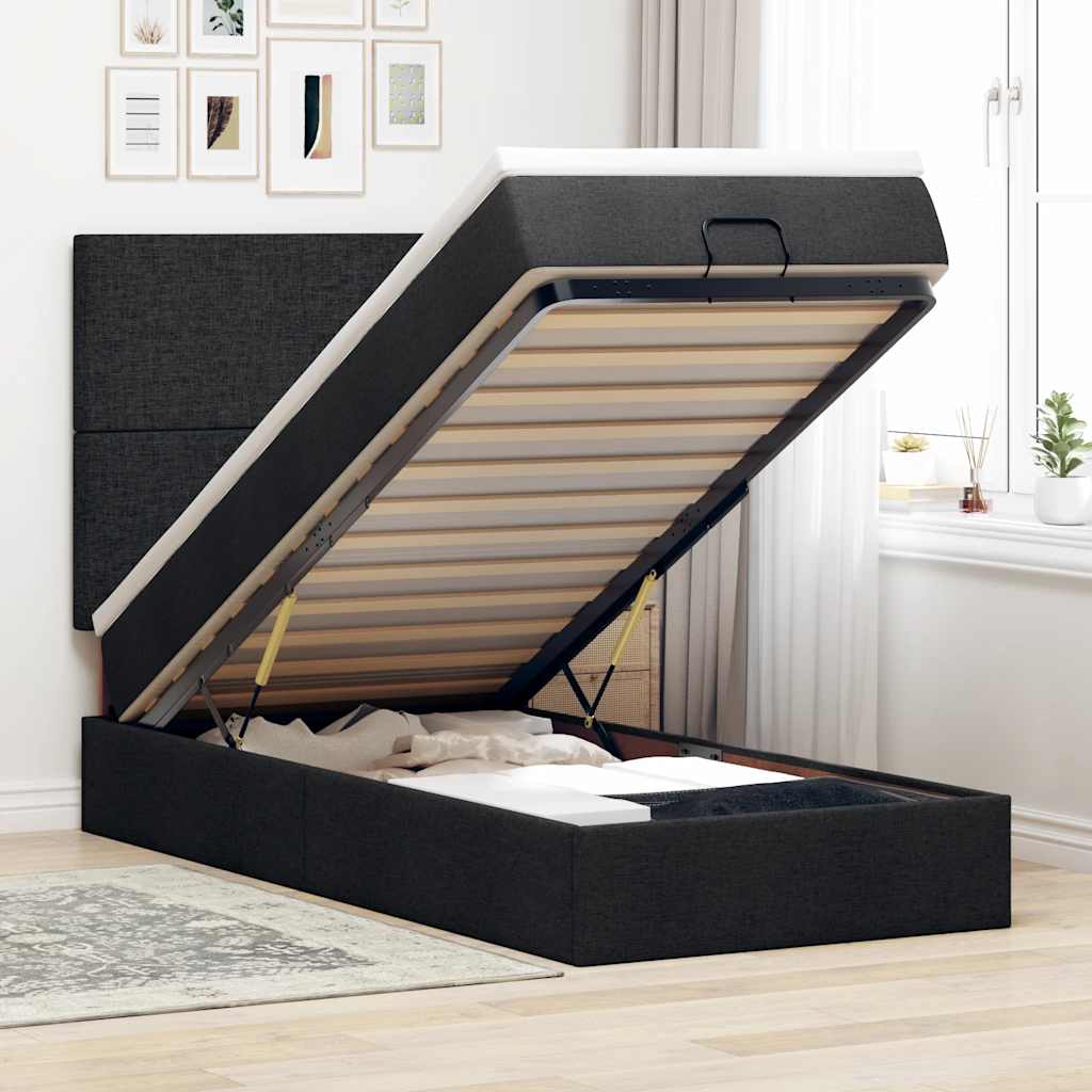 Cama otomana com colchão & leds 80x200cm tecido preto