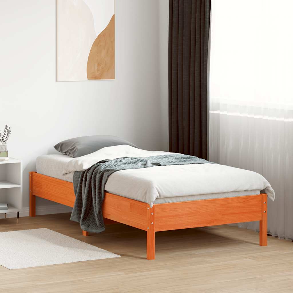 Cama sem colchão 90x190 cm madeira de pinho maciça castanho-mel