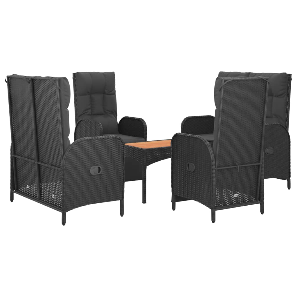 5 Pcs conjunto de jantar p/ jardim c/ almofadões vime PE preto