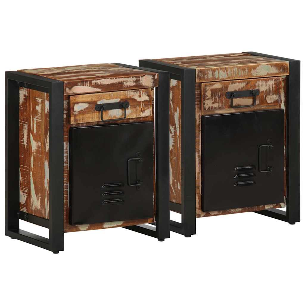Mesas de cabeceira 2 pcs madeira maciça áspera multicor manga