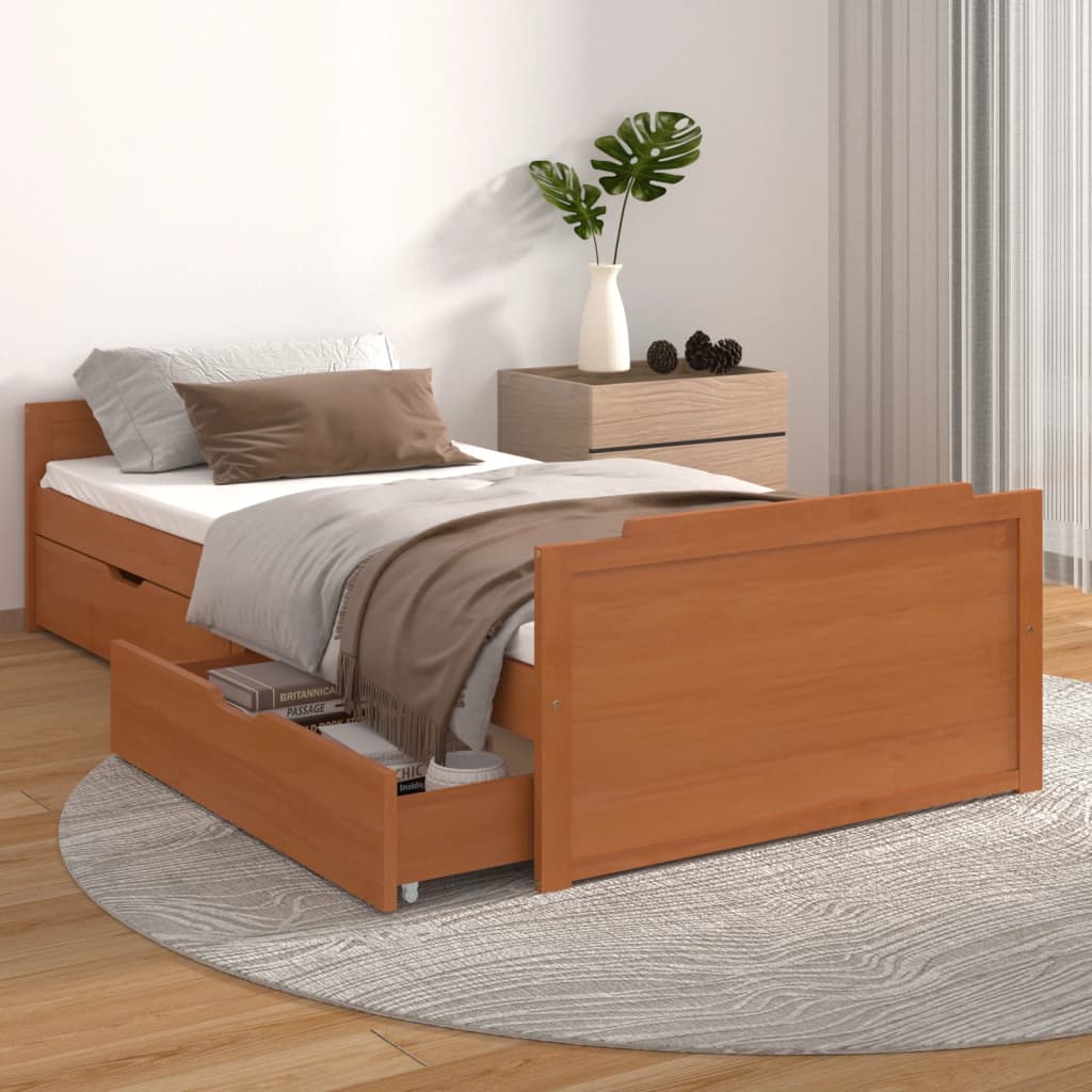 Estrutura cama c/ gavetas 90x200 cm pinho maciço castanho mel