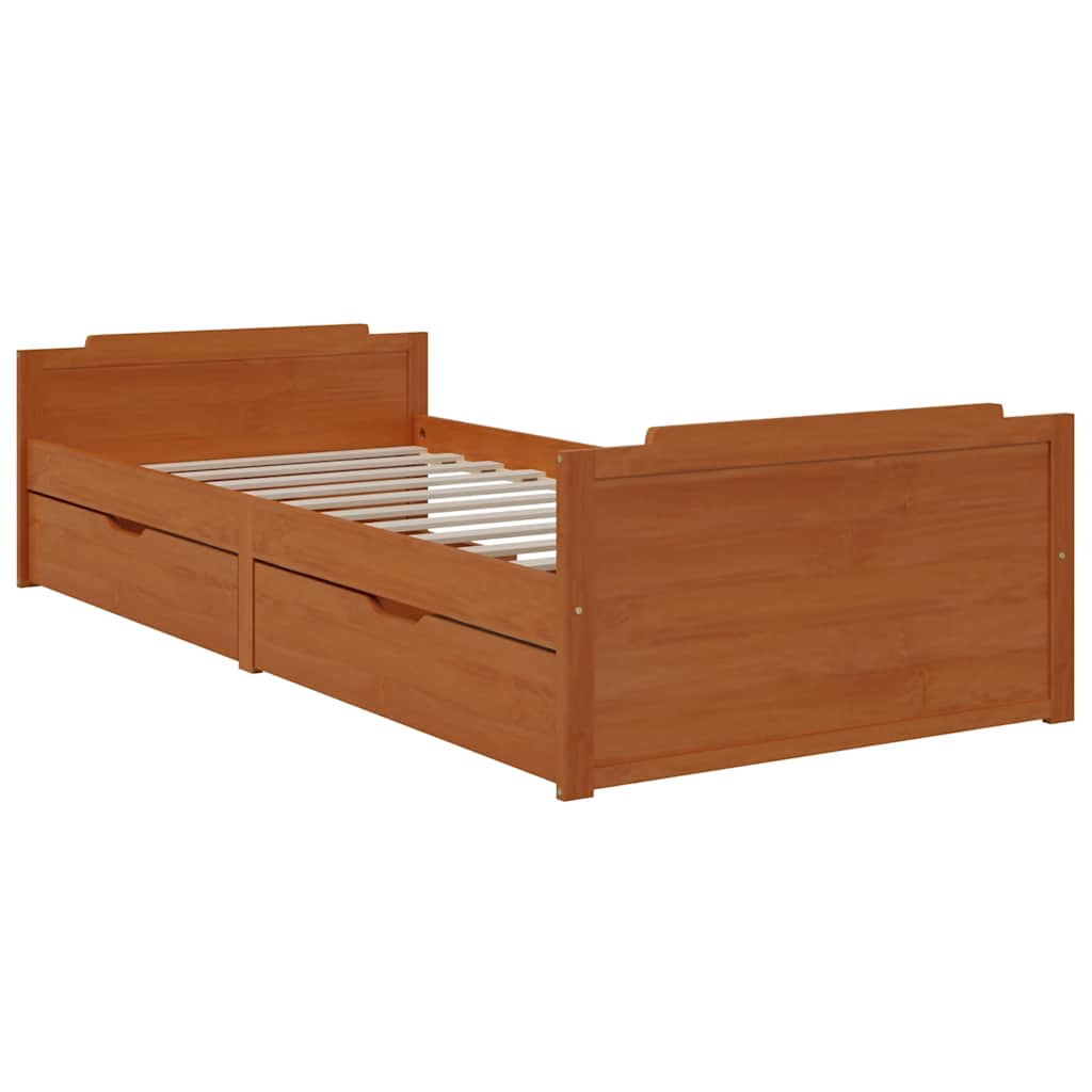 Estrutura cama c/ gavetas 90x200 cm pinho maciço castanho mel