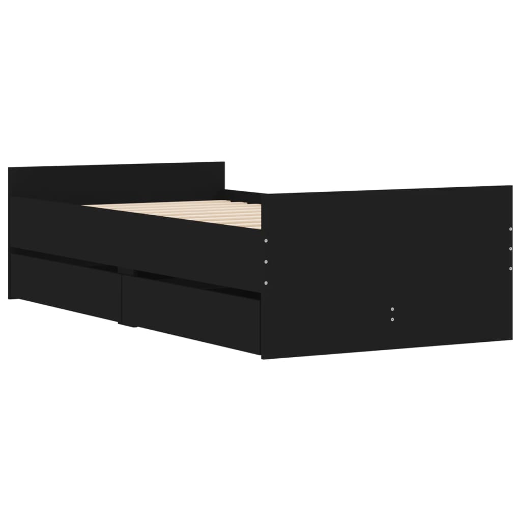 Estrutura cama de solteiro pequena c/ gavetas 75x190 cm preto
