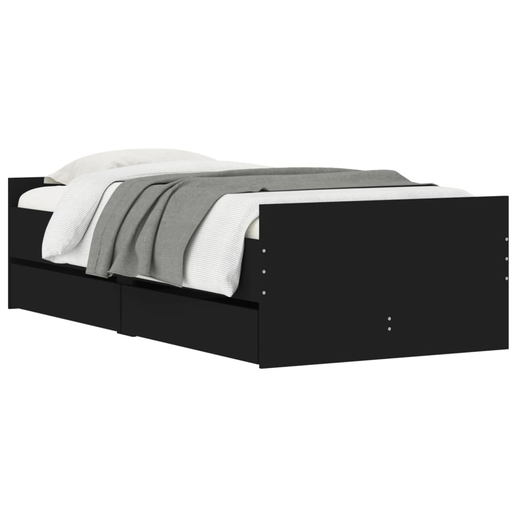 Estrutura cama de solteiro pequena c/ gavetas 75x190 cm preto
