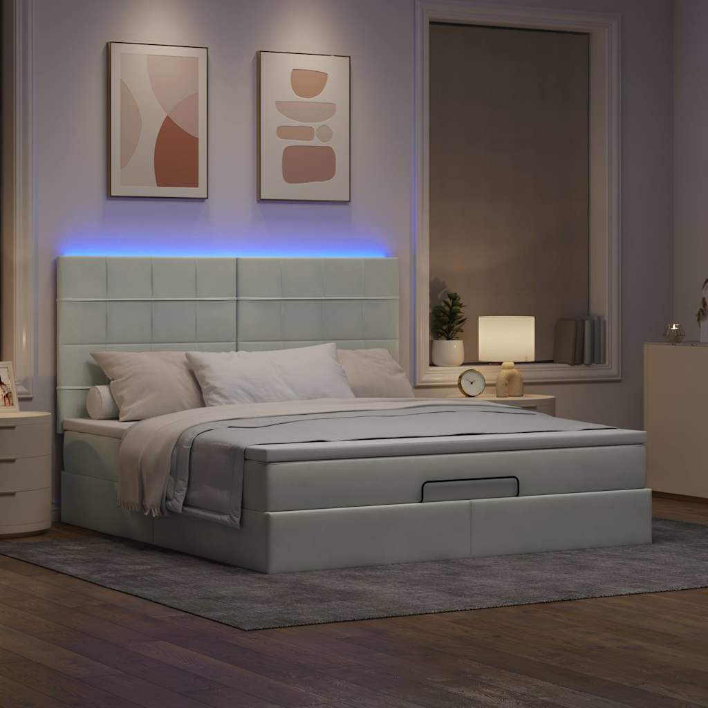 Estrutura cama otomana colchões 160x200cm veludo cinzento claro