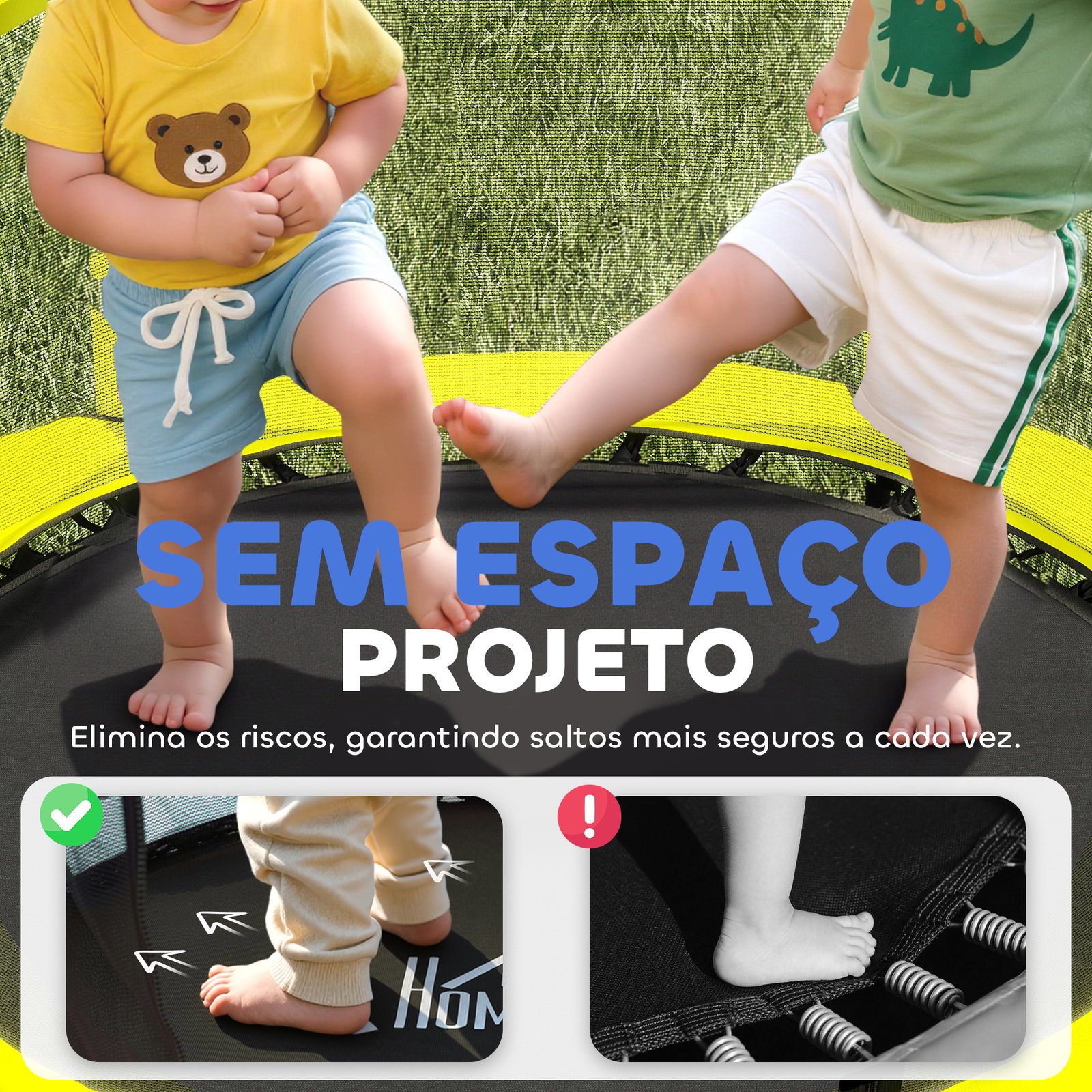 Cama elástica infantil ø140 cm para crianças dos 3-10 anos com rede de segurança, suporta até 50 kg, para interior e exterior, amarelo