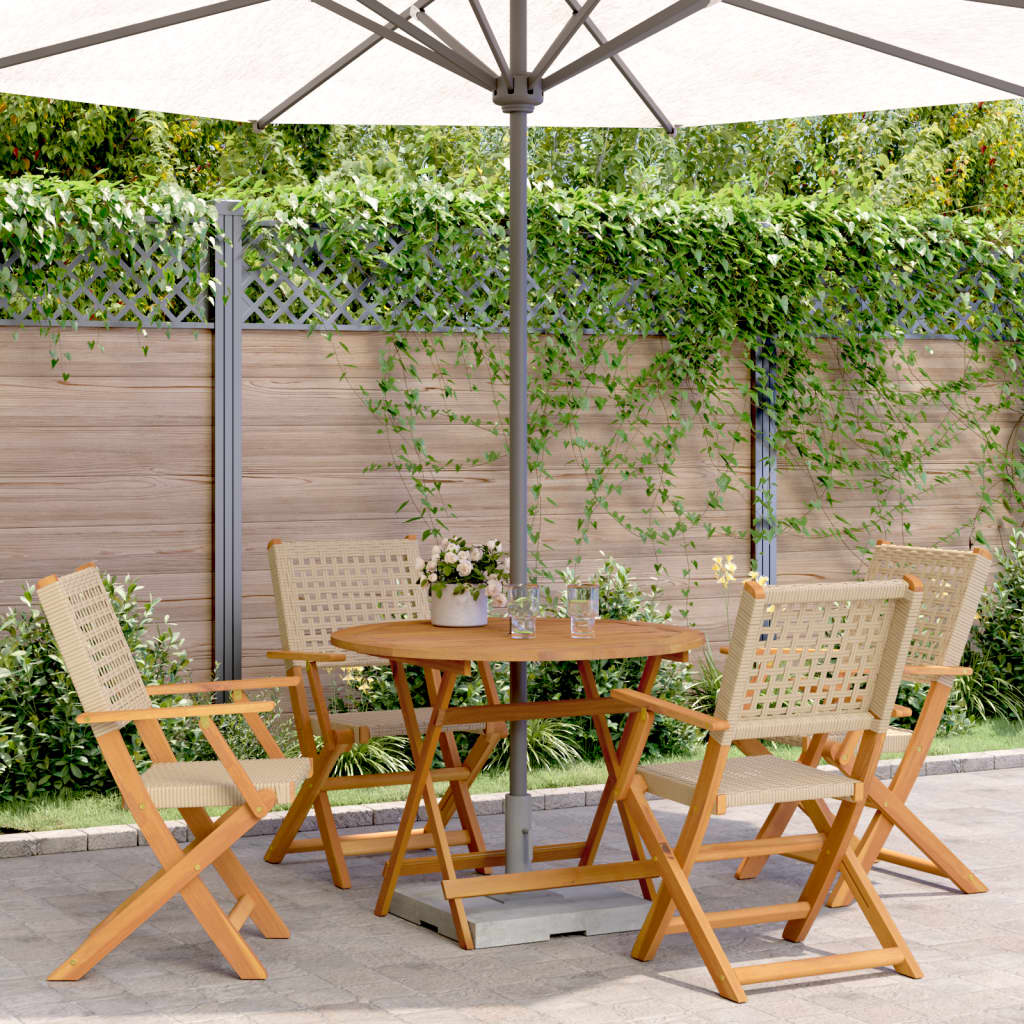5Pcs conjunto de jantar p/ jardim vime PE/ madeira maciça bege