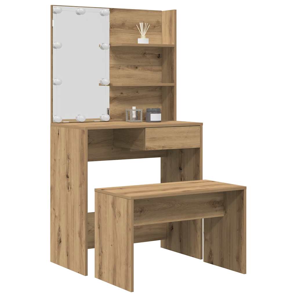 Conjunto penteadeiracom LED deriv. madeira carvalho artisiano