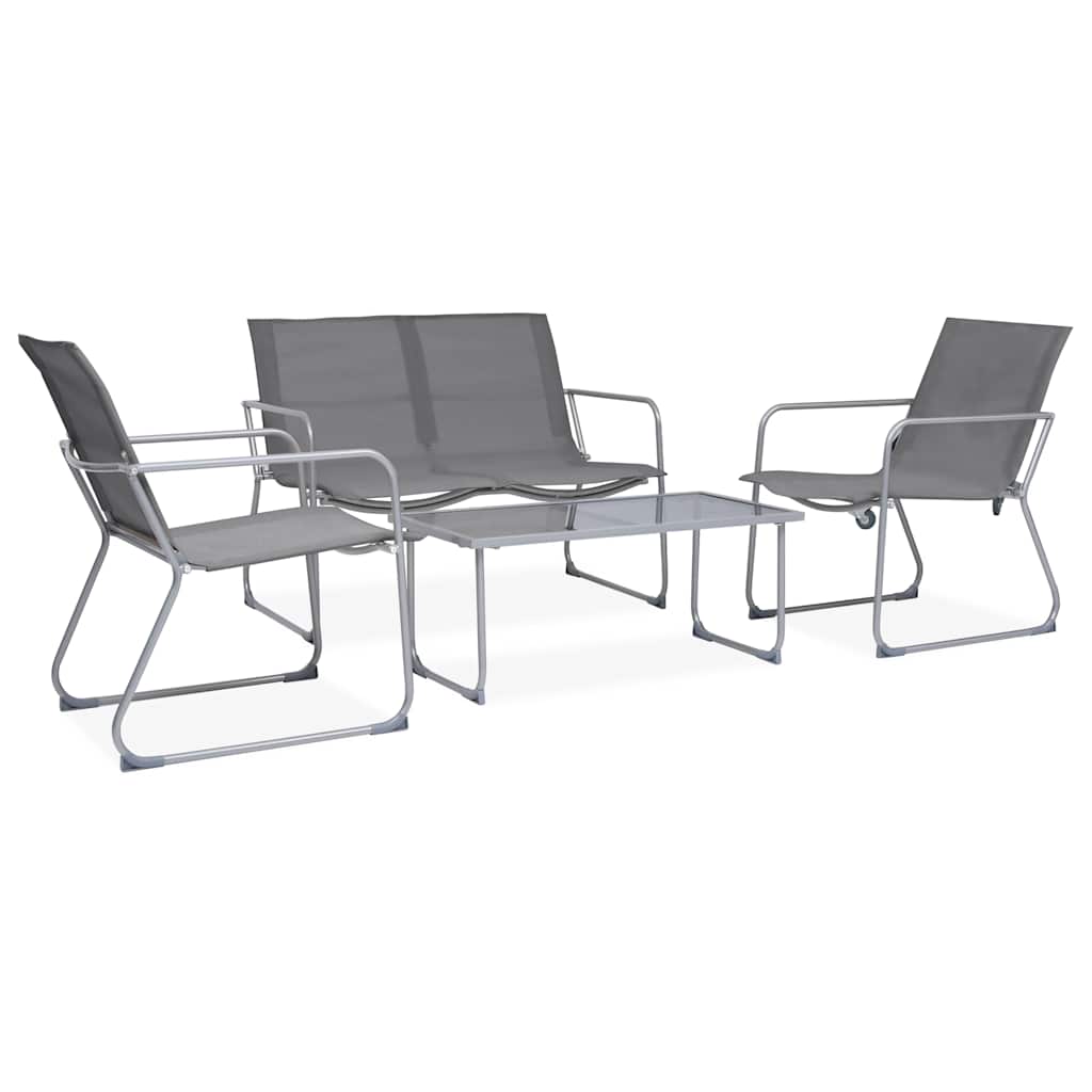 4 Pcs conjunto lounge para jardim tecido e aço cinzento