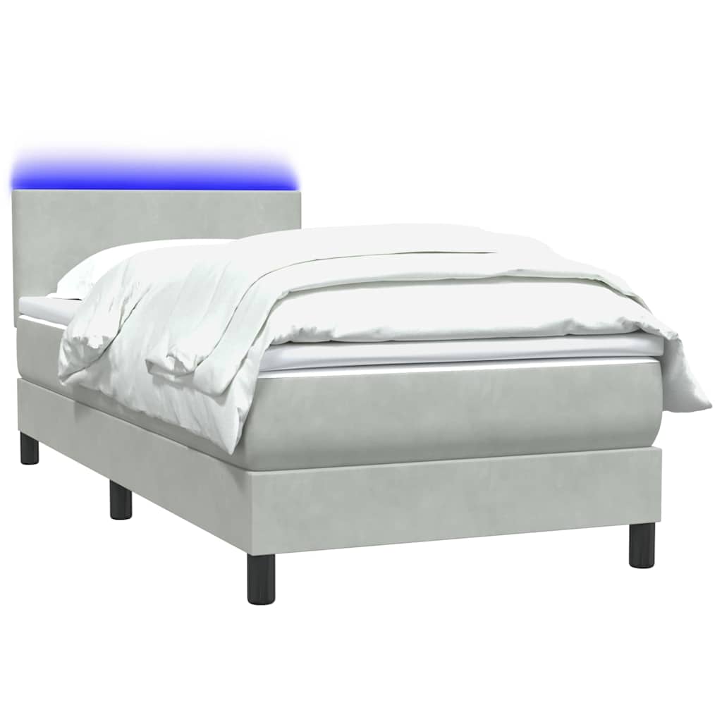 Cama box spring c/ colchão e LED cinzento-claro 80x220 cm veludo
