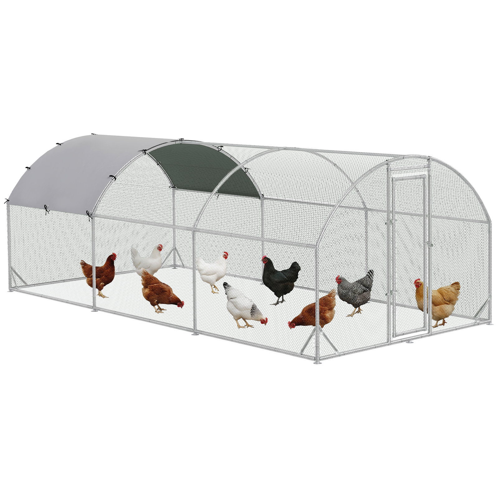 Galinheiro para exterior grande com teto de tecido oxford e fechadura para 12-18 galinhas 5,7x2,8x1,97cm prata