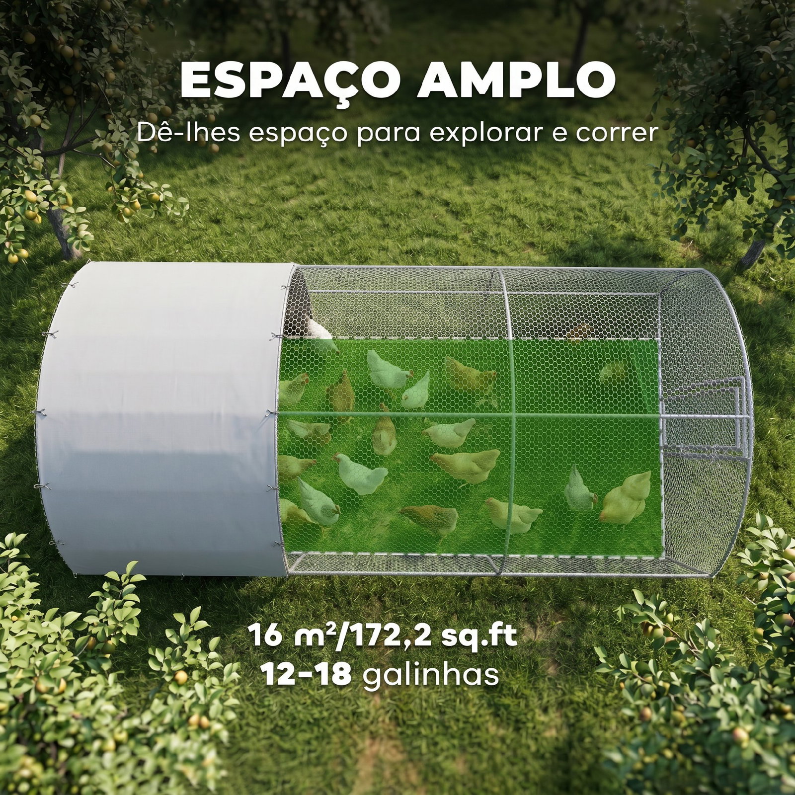 Galinheiro para exterior grande com teto de tecido oxford e fechadura para 12-18 galinhas 5,7x2,8x1,97cm prata