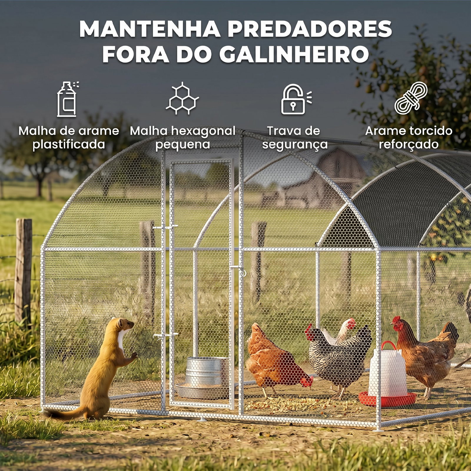 Galinheiro para exterior grande com teto de tecido oxford e fechadura para 12-18 galinhas 5,7x2,8x1,97cm prata