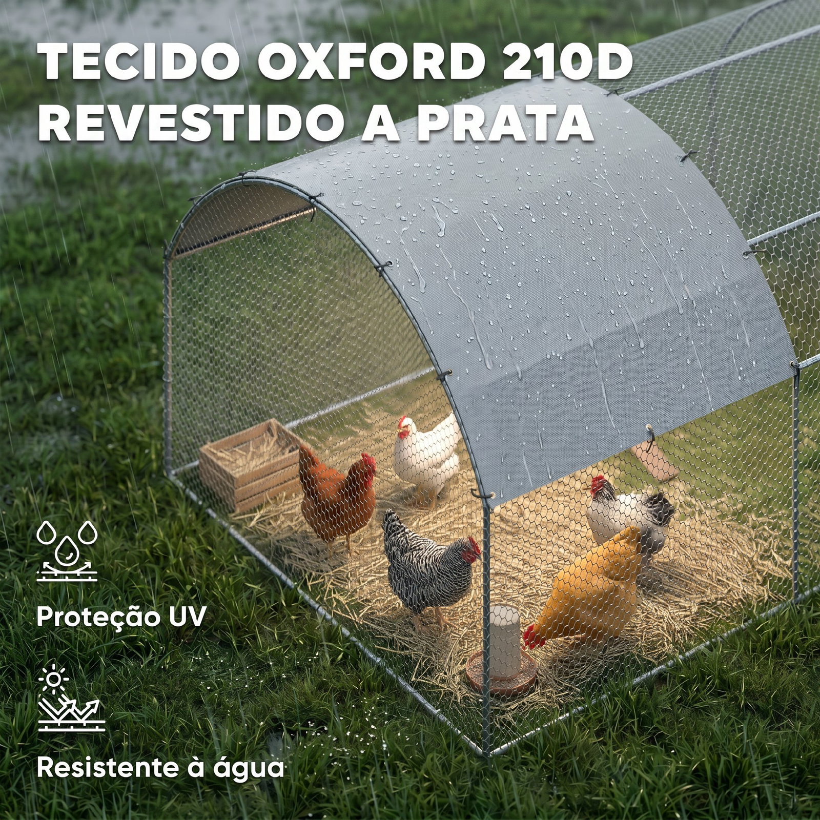 Galinheiro para exterior grande com teto de tecido oxford e fechadura para 12-18 galinhas 5,7x2,8x1,97cm prata