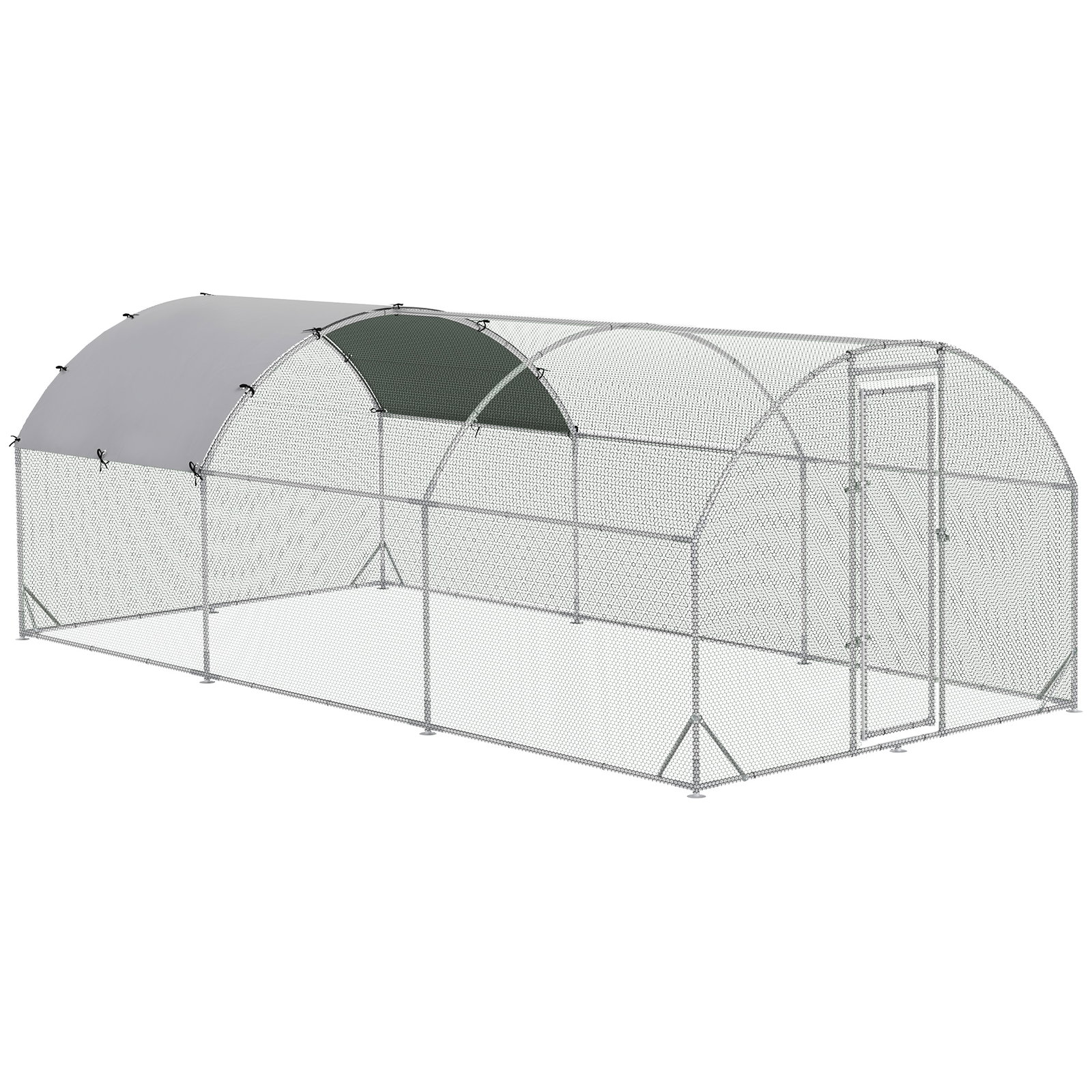 Galinheiro para exterior grande com teto de tecido oxford e fechadura para 12-18 galinhas 5,7x2,8x1,97cm prata