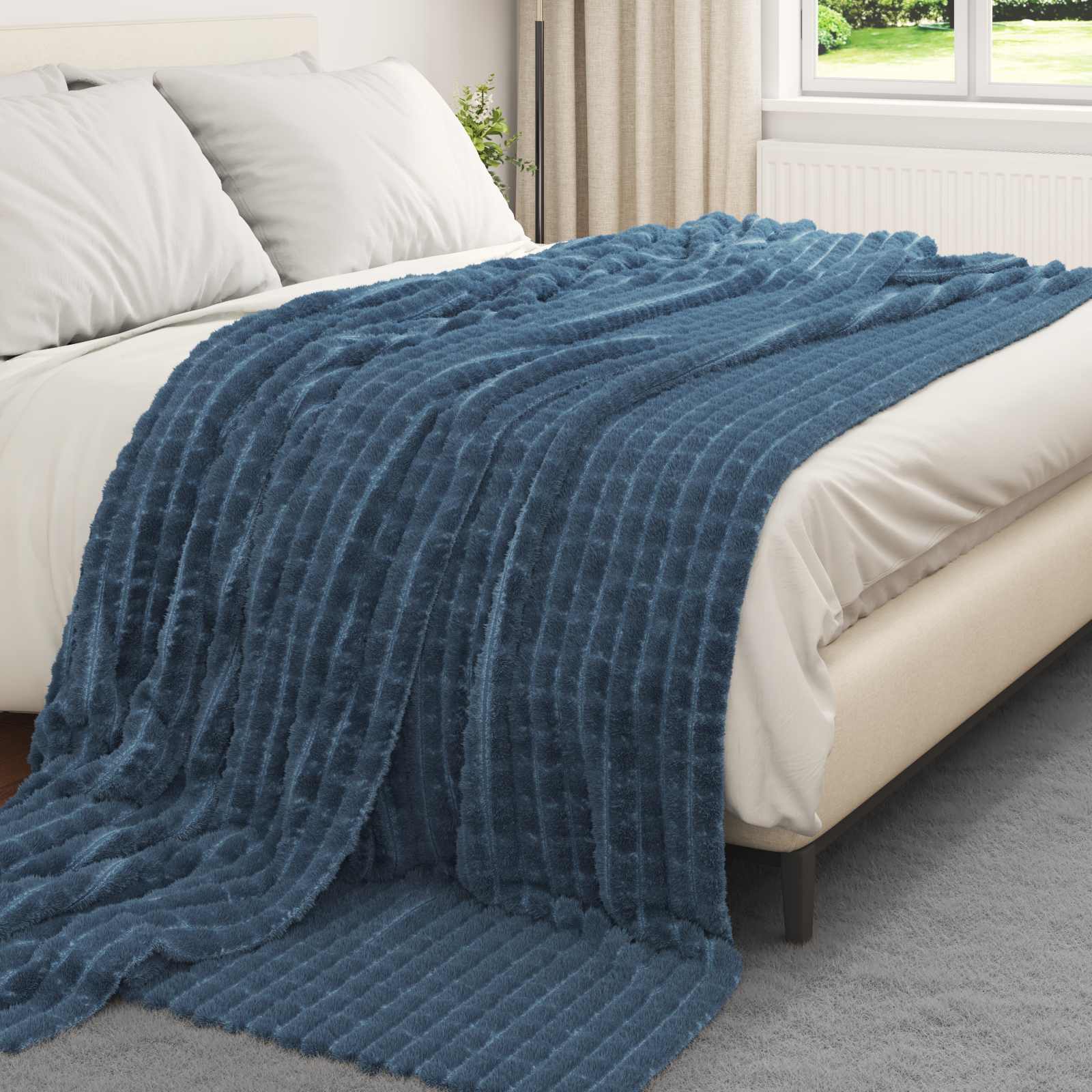 Cobertor azul marinho 270 x 240 cm lã