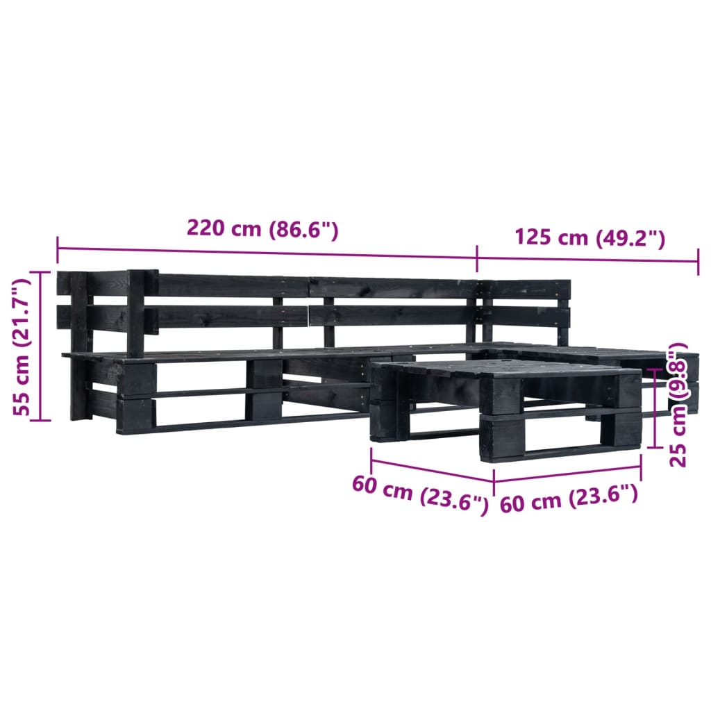 Sofás de paletes para jardim 4 pcs madeira preto