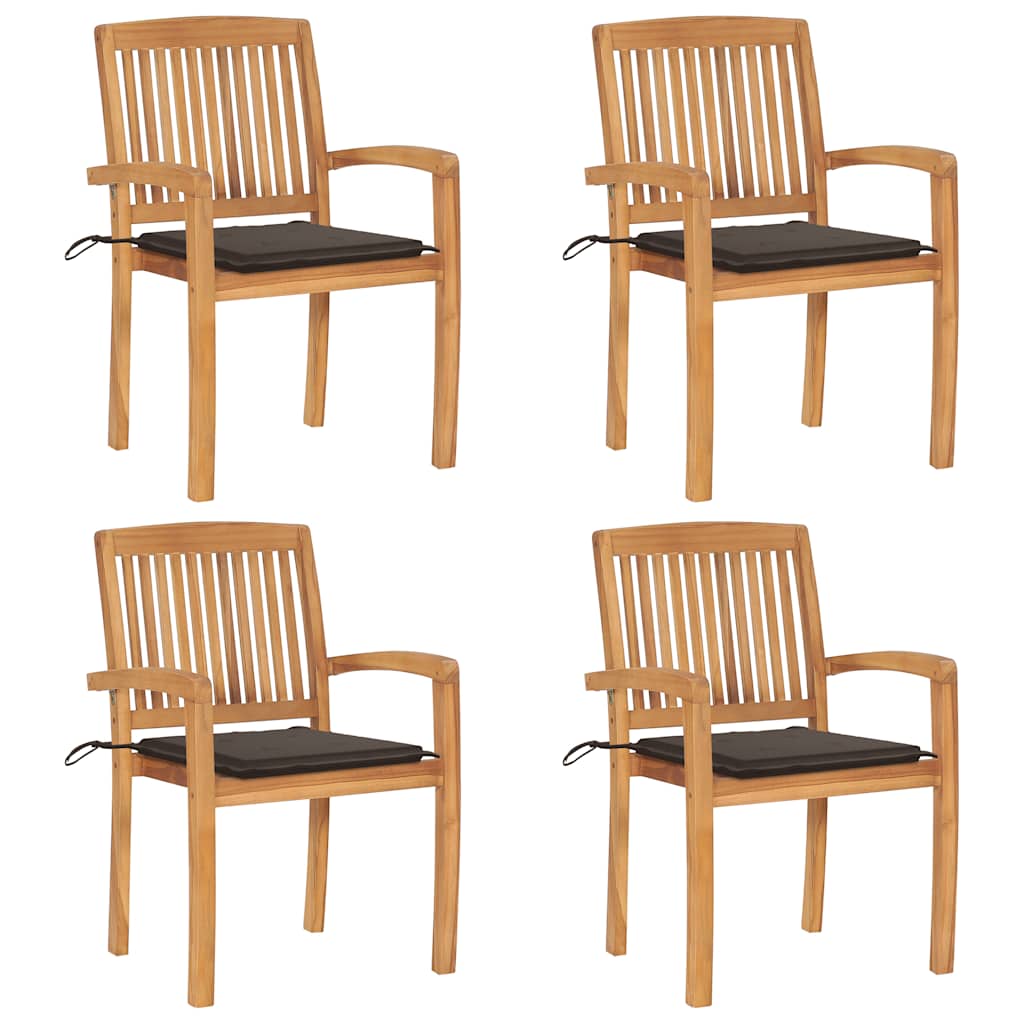 Cadeiras de jardim empiháveis c/ almofadões 4 pcs teca maciça