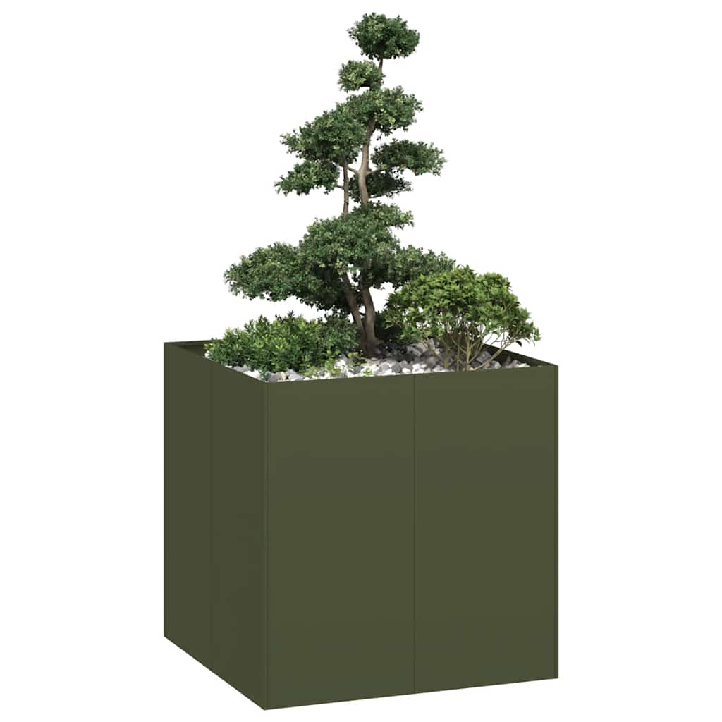 Vaso floreira 80x80x80 cm aço verde azeitona