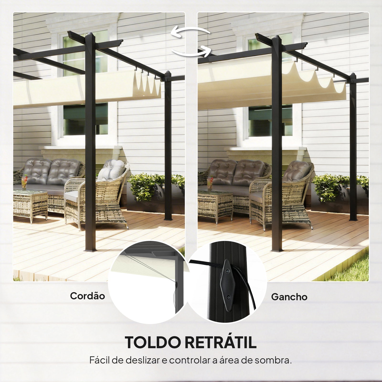 Pérgola de jardim 4x3 m com telhado retrátil estrutura de alumínio upf30+ orifícios de drenagem pérgola de exterior creme