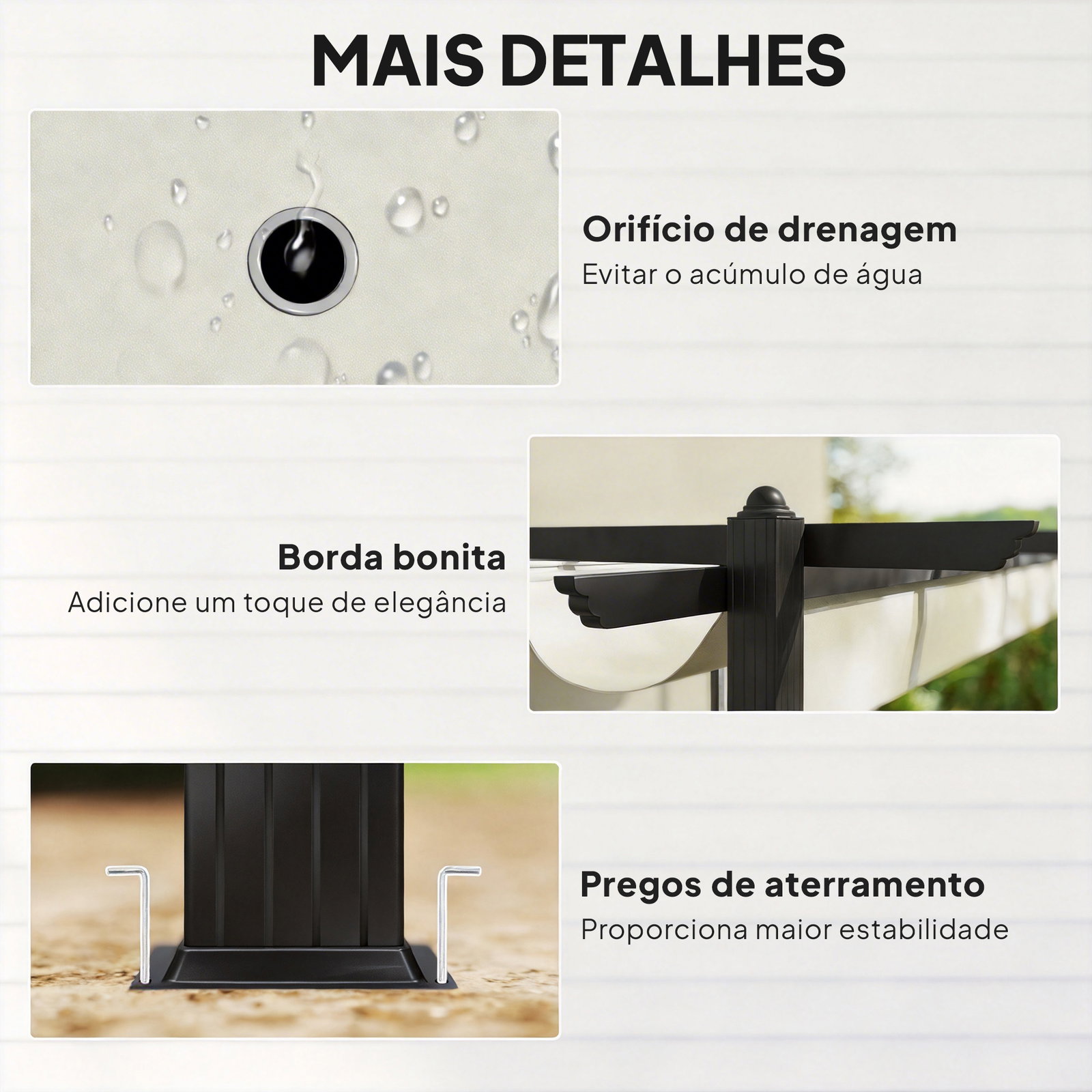 Pérgola de jardim 4x3 m com telhado retrátil estrutura de alumínio upf30+ orifícios de drenagem pérgola de exterior creme