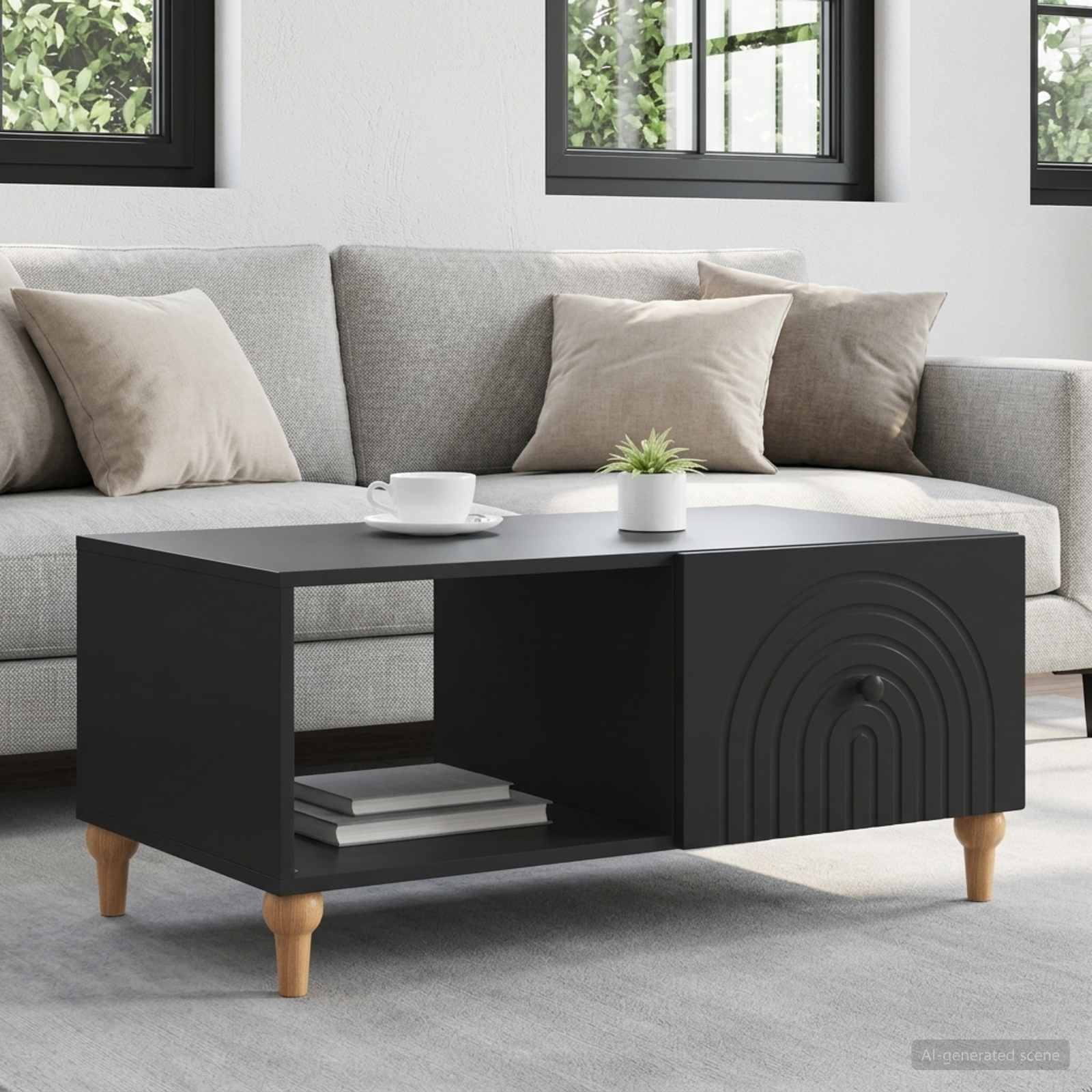 Mesa de centro preto 90 x 50 x 40 cm derivados de madeira