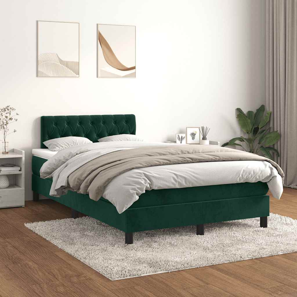 Cama boxspring com colchão 120x190 cm veludo verde-escuro