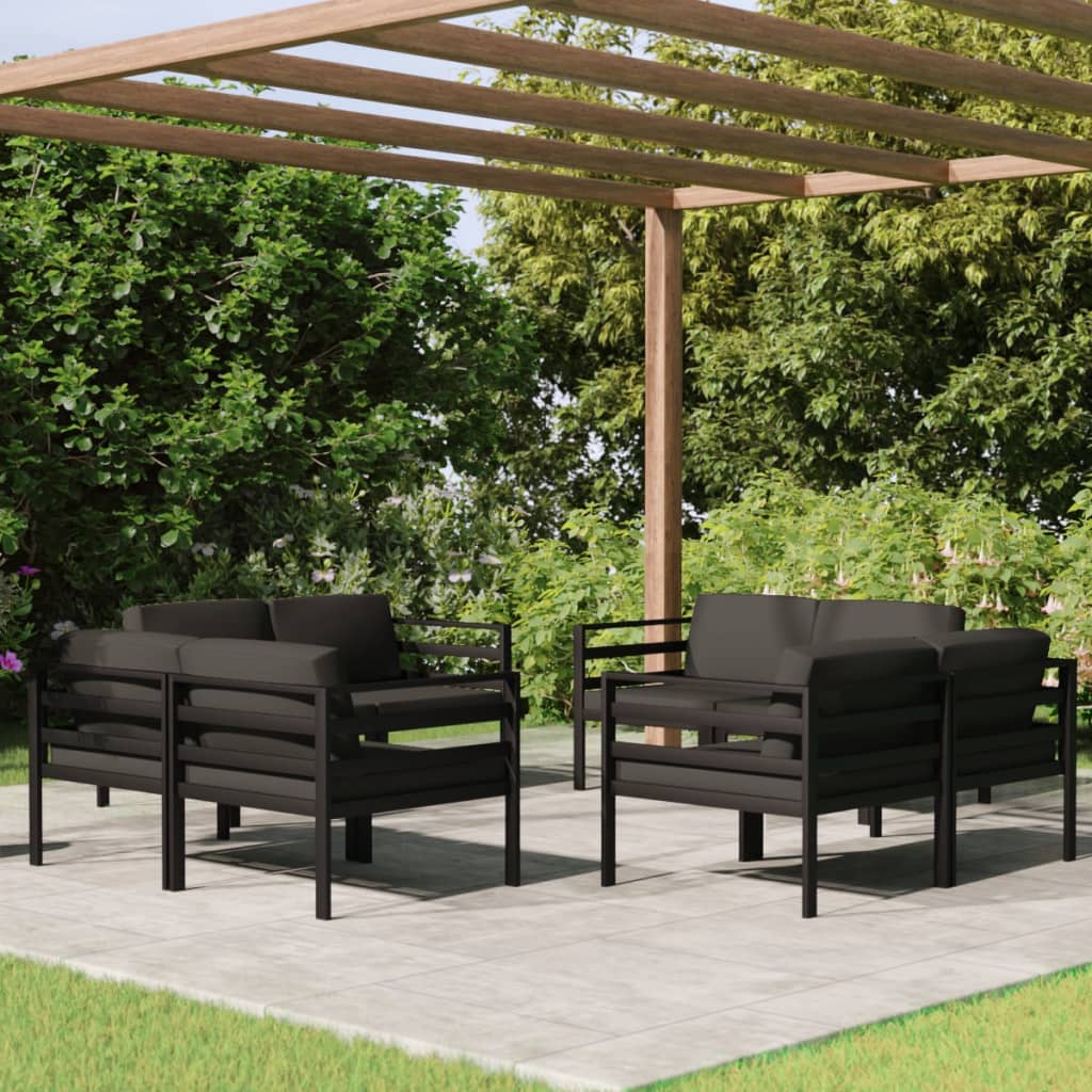 8 Pcs conjunto lounge jardim com almofadões alumínio antracite