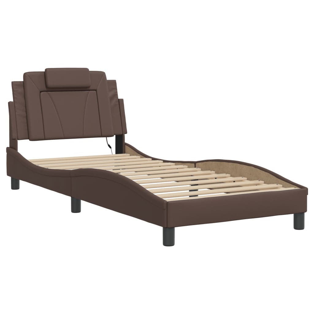 Estrutura de cama viana com LED sem colchão 80x200 cm castanho