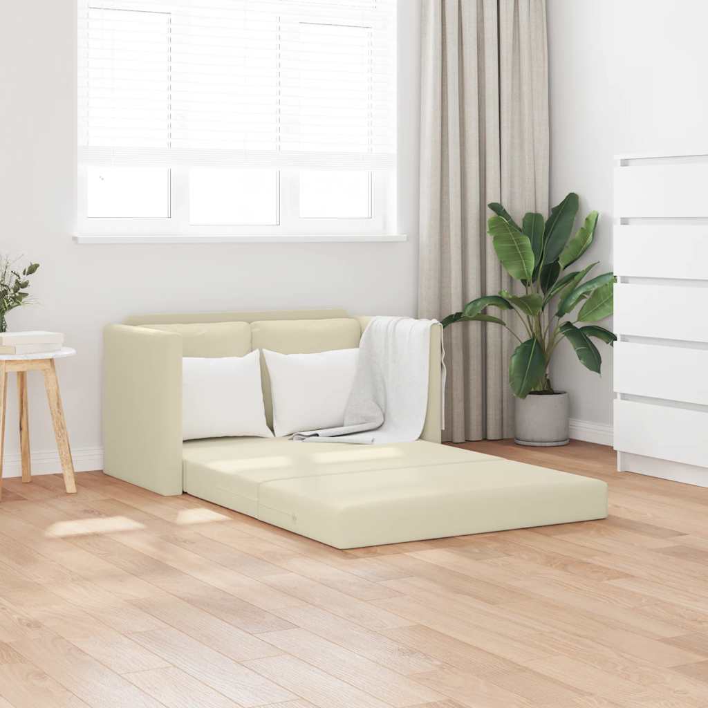 Sofá-cama sem pés 112x174x55 cm couro artificial cor creme