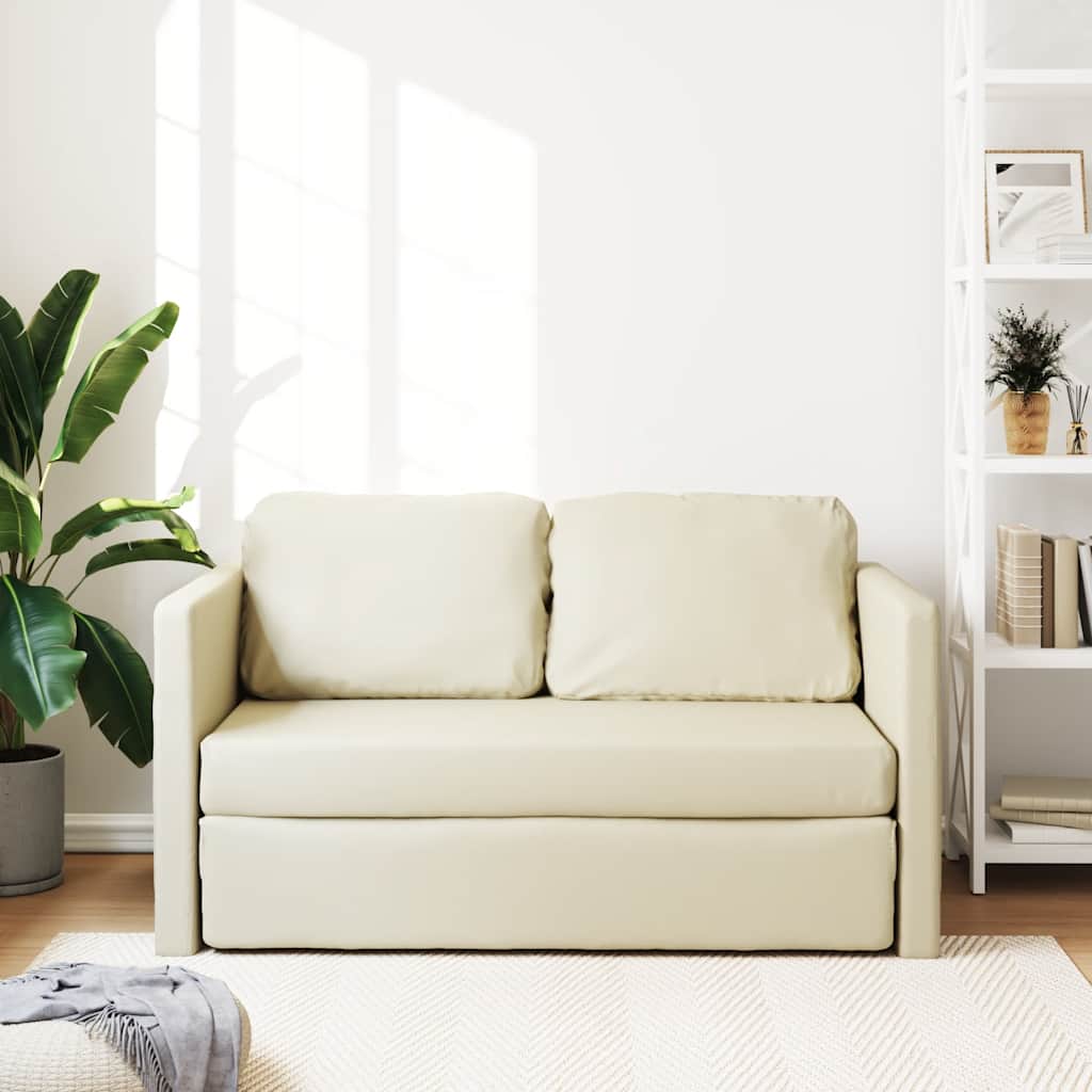 Sofá-cama sem pés 112x174x55 cm couro artificial cor creme
