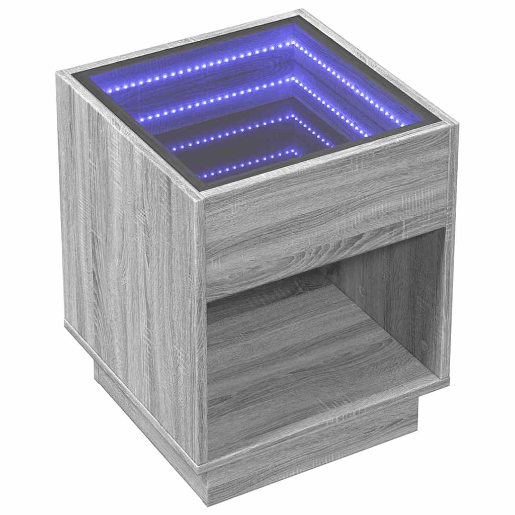 Mesa de centro luzes LED infinity 40x40x50 cm cinzento sonoma