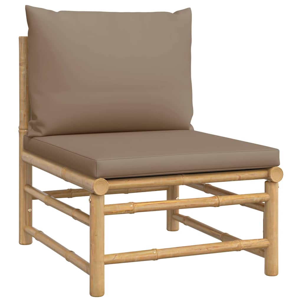 3 Pcs conj. lounge jardim bambu almofadões cinzento-acastanhado