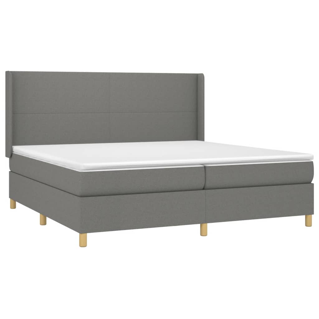 Cama box spring c/ colchão e LED 200x200 cm tecido cinza-escuro