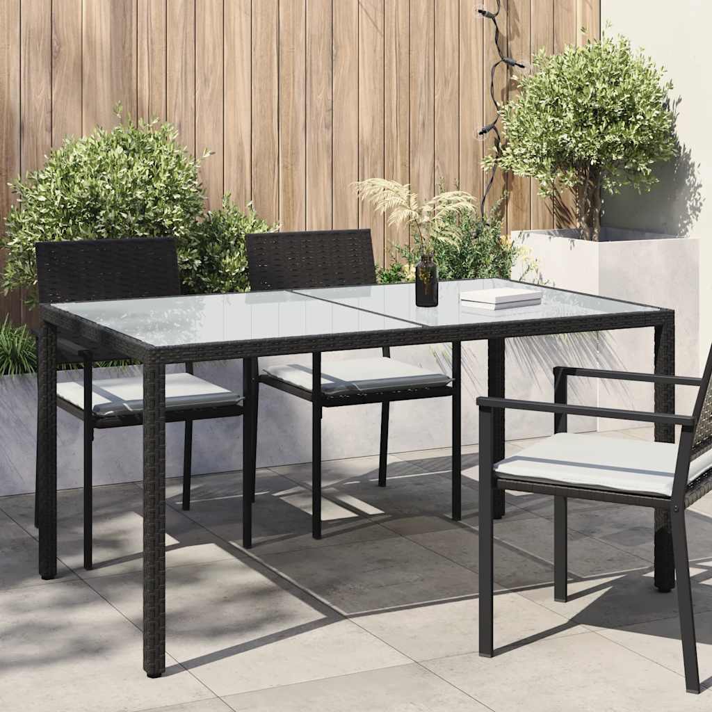Mesa de jardim 150x90x75 cm vidro temperado e vime PE preto