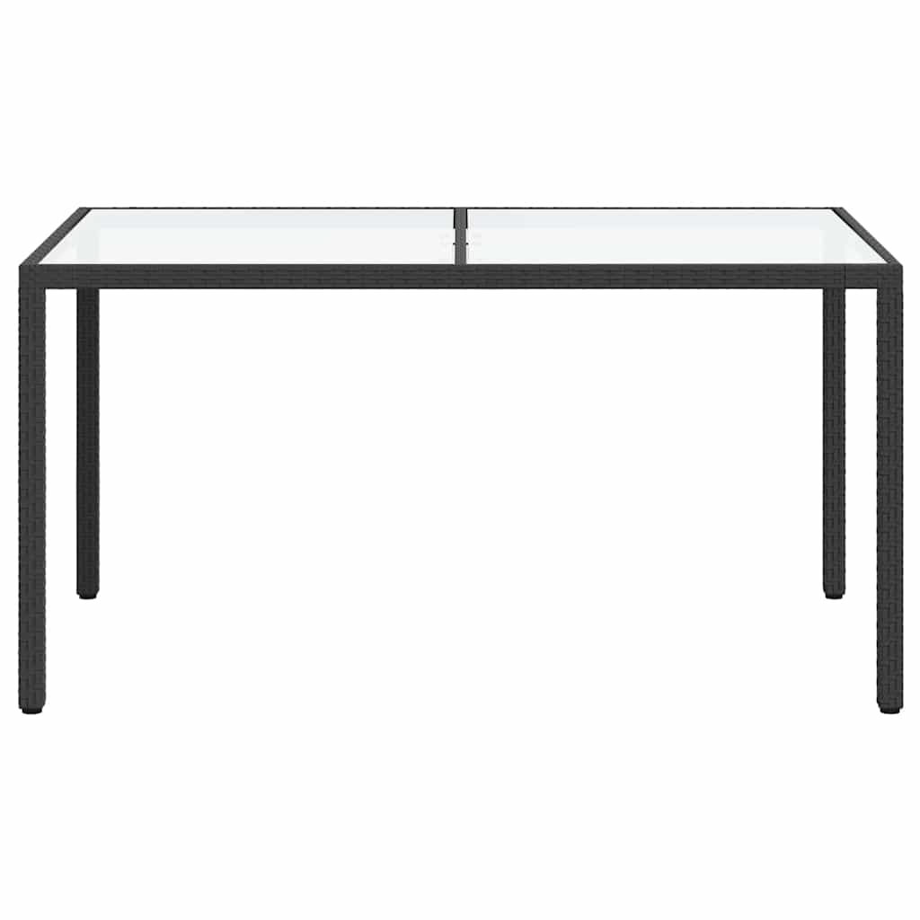 Mesa de jardim 150x90x75 cm vidro temperado e vime PE preto