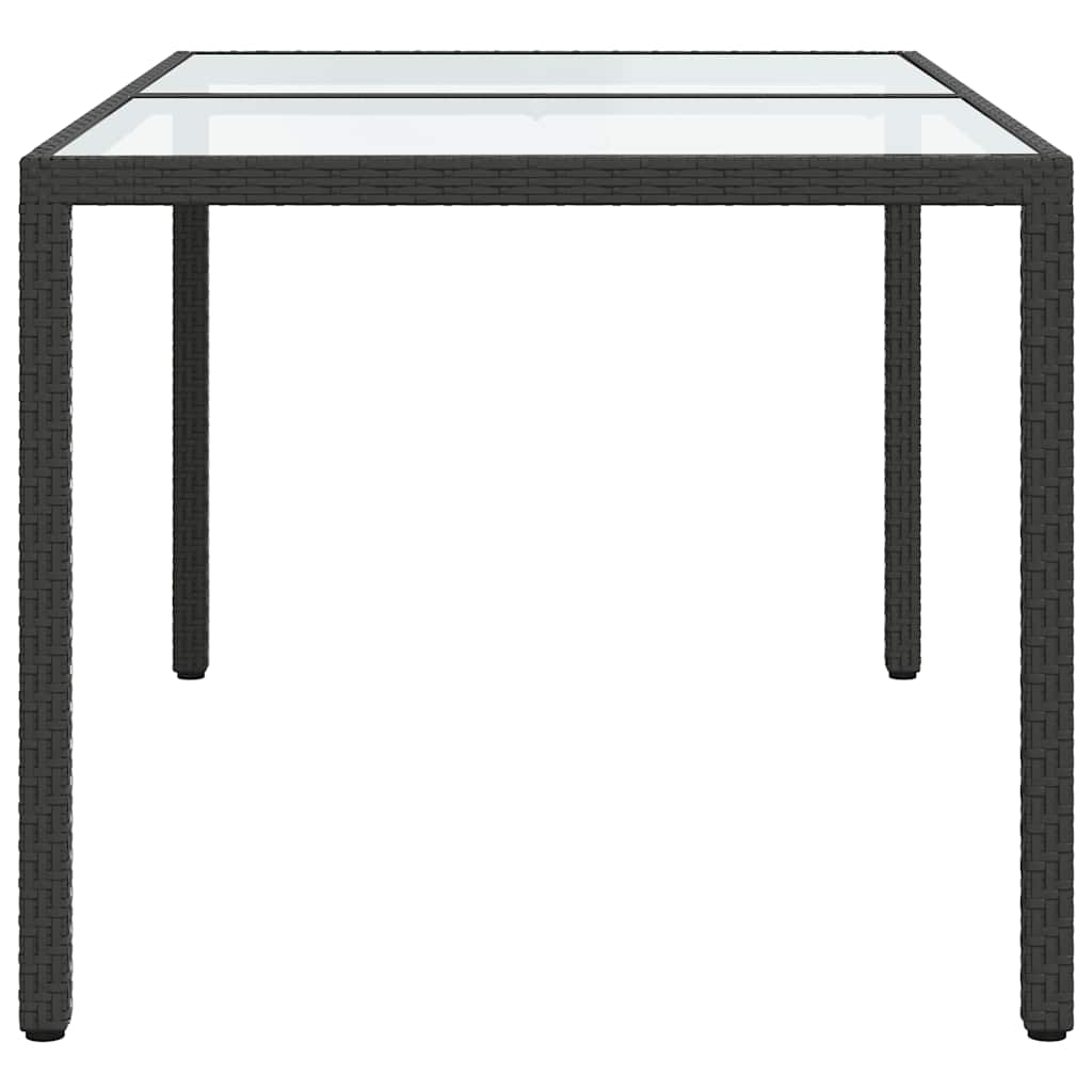 Mesa de jardim 150x90x75 cm vidro temperado e vime PE preto